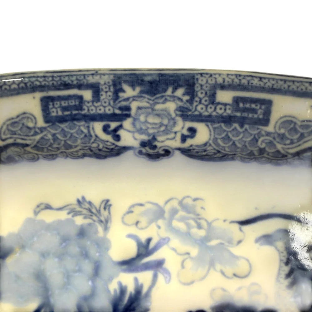 Antique Mason's Patent Ironstone Blue Chinoiserie Peacock Platter c1845 Cabinet